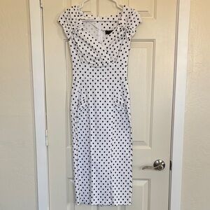 Stop Staring! Vintage Style White & Black Polka Dot Pencil Dress